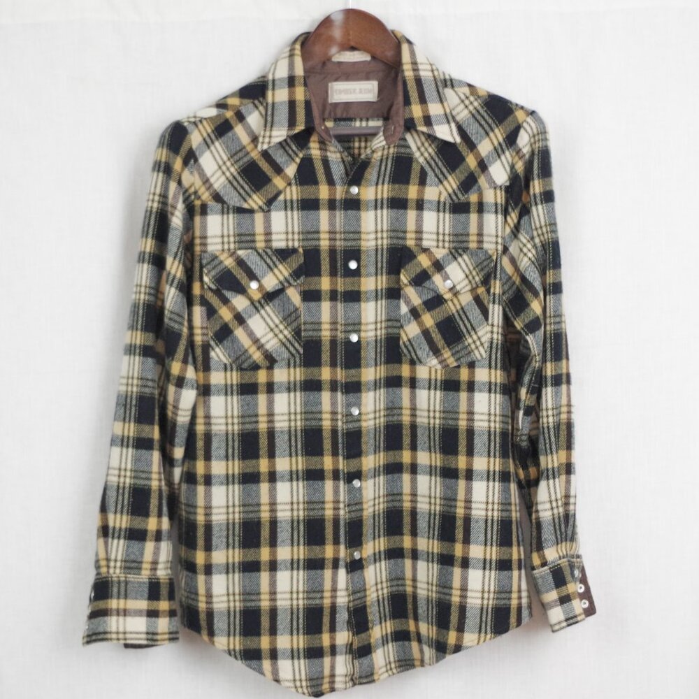 Men's  Vintage Snap Button Plaid Flannel Shirt